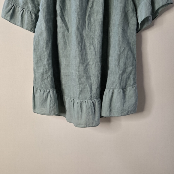 TERZO MILLENNIO sage Green Women's Size L 100% LINEN Babydoll Crop Tunic - Picture 8 of 10